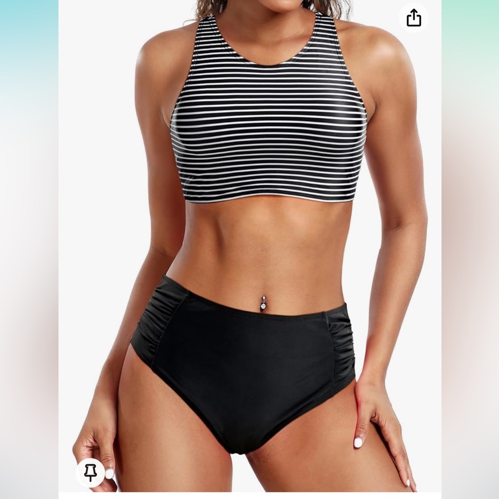 Sporty, high neck, high waist bikini, large